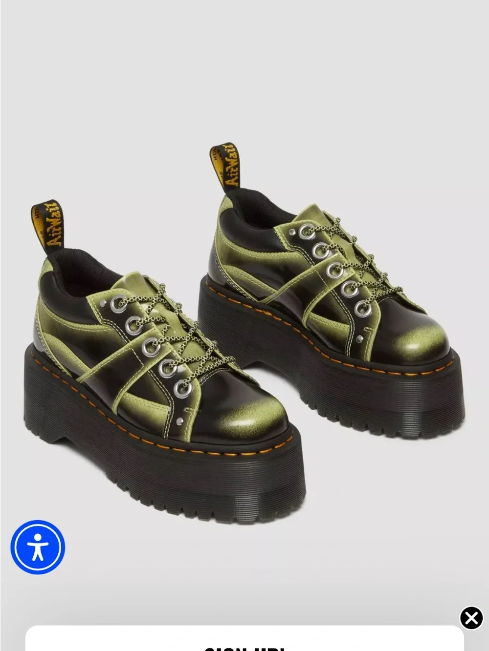 Dr Martens 5-eye max distressed leather platform shoes in lime green-arcadia